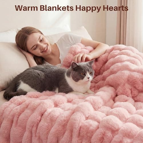 SHANNA Soft Warm Rabbit Plush Fleece Blankets Thick 1000 GSM Throws for Sofa Large Fluffy Versatile Blanket Bed Throw for Bedroom, Couch, Travel, Kids, Camping (Pink, 100 * 160cm) — view 5