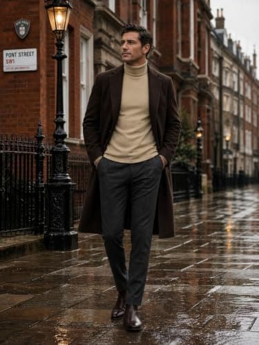 Hisir Men's Thermal Turtleneck Top Long Sleeve Base Layer Khaki M — view 3