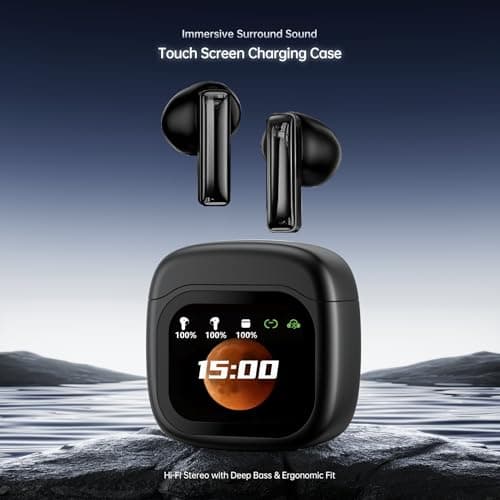 PORTENTUM Wireless earbuds – Customisable LED Touchscreen – Dual ENC Noise cancelling – Headphones bluetooth 5.4 – 50h battery – Touch control Earphones – HiFi bass – Comfortable fit ear buds – USB-C — view 2