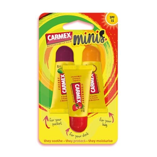 Carmex Minis Lip Balm Tube Set Cherry, Strawberry & Pineapple Mint Multipack With SPF 15 For Sun Protection Hydrating Lip Care with Cooling Relief for Hot Sunny Days (Pack Of 3) — view 2