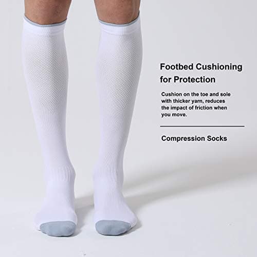 CS CELERSPORT 3 Pairs Compression Socks for Women and Men 20-30 mmHg Travel Flight Socks Knee High Socks（White），Small/Medium — view 5