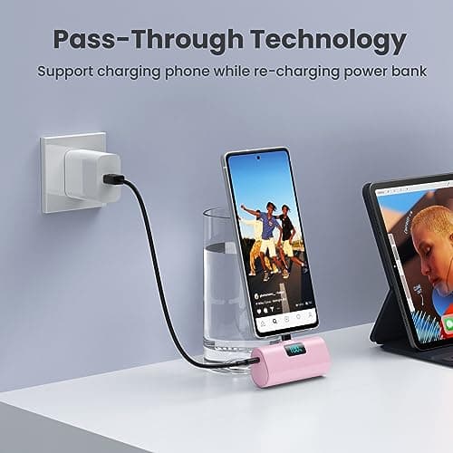 Power Bank Portable Charger for iPhone, Upgraded 5200mAh PD USB C Fast Charging Battery Pack, Ultra-Compact Powerbank Compatible with iPhone 17/16/15 Series, Samsung S25/24 Series, Huawei etc-Pink — view 5