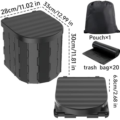 Collapsible Portable Toilet for Adults - Extra Tall Camping and Travel Toilet with Lid and Carry Bag for Car Emergencies (20 Cleaning Bags) — view 2