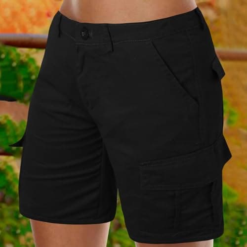 Womens Casual Hiking Cargo Shorts Multi-Pocket Cotton Combat Casual Work Utility Safety Trousers Outdoor Lightweight Ripstop Durable Workwear Shorts Summer Bermuda Short Black — view 2