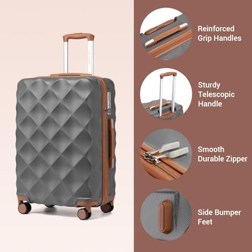 British Traveller Large Suitcase, Lightweight 28 Inch Checked Luggage — view 3