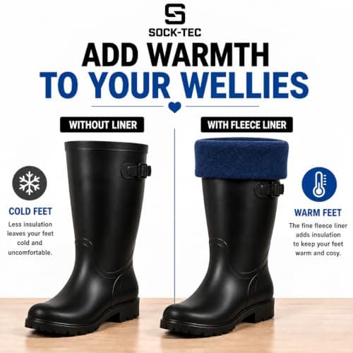 Sock Tec Mens Fleece Wellie Socks Adult Welly Wellington Boot Thermal Liners Warm Outdoor Sock One Size 6-11 (Navy) — view 3