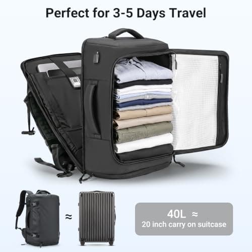 HOMIEE 40L Travel Backpack, 17.3 Inch Laptop Bag with Vacuum Bags and Pump — view 3
