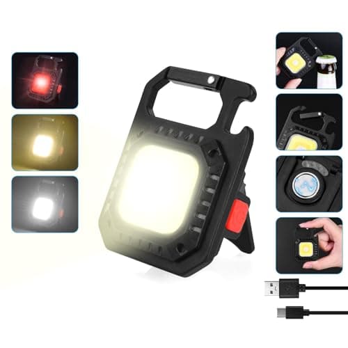 URAQT LED Torch, Portable Mini LED Small Work Light Keychain Flashlight, 7 Modes 1000 Lumens Rechargeable Inspection Lights with Bottle Opener Magnetic Base for Camping Repair Emergency Lighting