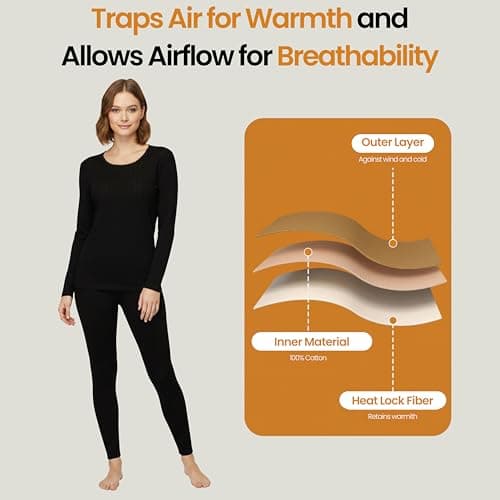 Heatwave Thermalwear Women Thermal Underwear Set Base Layer Long Sleeve Top Ultra Soft Long Johns Bottom Ladies warm for Cold Weather Outdoor Sports Hiking Skiing, Black UK 18-20 — view 4