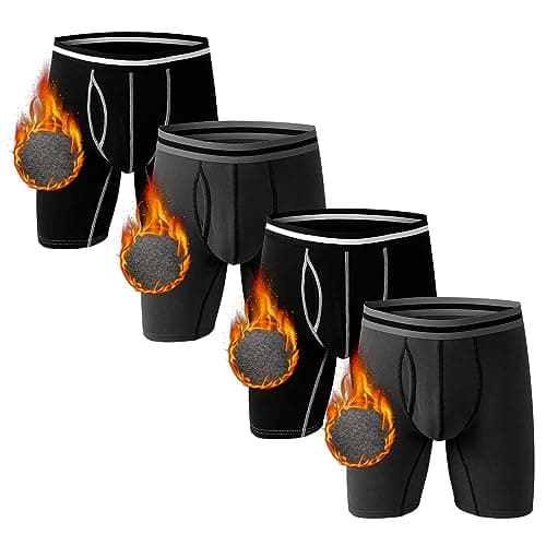 Nuofengkudu Mens Thermal Boxer Briefs Long Leg Y Fronts Open Fly Pouch Soft Warm Underwear Bulge Support Stretch Waistband Winter Male Underpants Casual Sleep A 4 Pack Black Dark Grey M