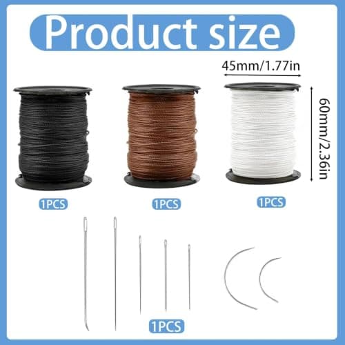 3 Pcs Heavy Duty Nylon Thread and Needle Kit, Strong Sewing Thread with 7 Large Eyes and Hand-Sewn Stitches for DIY Leather Hand Stitching, Canvas Repair, Upholstery, Carpet, Luggage, Outdoor Awnings — view 2