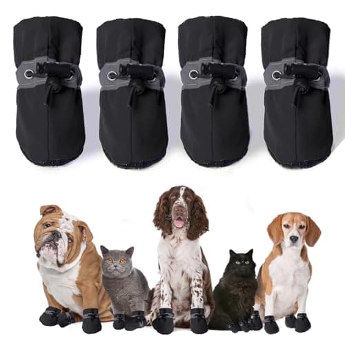 4 Pcs Non-Slip Waterproof Dog Boots | Soft Paw Protectors for Indoor, Outdoor | Small/Medium/Large Sizes (Black, 4)