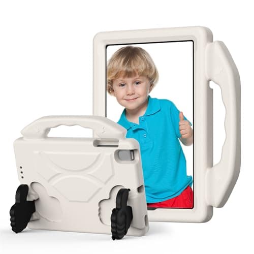 Ejoyous Protective Case EVA Shockproof Tablet Case with 90 Degree Rotatable Grip Stand for Mini 1 2 3 4 5 7.9 Inch for Kids Students Travel Learning (Cream White) — view 3