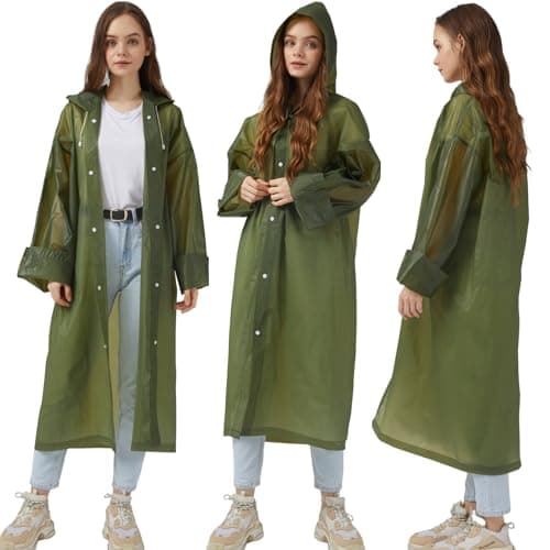 UPSEN Rain Ponchos for Adults, Reusable Raincoats for Women Men, 2 Pack Emergency Rain Jacket with Hood for Disney Outdoor, Green — view 5