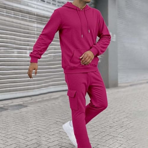 Generisch 2026 New Arrivals Casual Plain Set for Men, Comfortable, Relaxed Fit, Daily Wear for Outdoor Activities in Spring, Winter, Hot Pink, XXL — view 3
