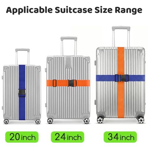 WISYOK Luggage Straps Extended, 4 Pack, 130-250cm Adjustable, Blue Orange — view 3