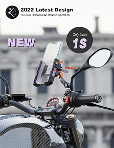 GREFAY Motorcycle Phone Holder Handlebar Mount Motorbike Phone Holder Rearview Mirror【2 Connection Methods+1S Quick Disassembly】 With ​360 Rotate for 4.0-7.0 inch smartphone — view 2