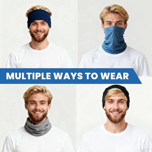 4 Packs Neck Warmer for Men Women Unisex Fleece Winter Neck Gaiter Windproof Bandana Face Covering Scarf for Skiing Motorcycle Running Cycling (black+navvyblue+skyblue+grey, one size) — view 5