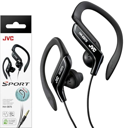JVC HA-EB75-BN-U Sports Earphones with Adjustable Clip, Ideal for Use in the Gym or Running, Sweatproof and Anti-Splash (IPX2), 1.2 m Long Cable, 3,5 mm jack, Black