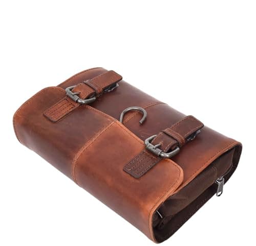 Real Leather Hanging Toiletry Wash Bag for Mens Travel Shaving Kit Pouch Cruise (Tan) — view 6