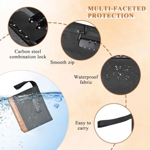 Odour-Proof Bag Safe Bag Portable Safe Waterproof Bag with Lock Odour-Proof Wallet Bag Combination Lock Document Bag Money Box Lockable Box with Handle for Travel Storage (7.9 x 7.4 Inch, Black) — view 3