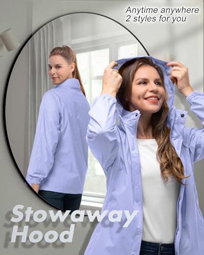 33,000ft Women's Lightweight Rain Jackets Hooded Breathable Packable Running Raincoats Active Trench Windbreaker with Hideaway Hood for Cycling Hiking (Light Purple-M/UK 12) — view 3