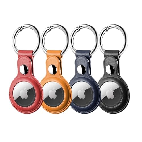 LETREEN Airtag Case, 4 Pack PU Leather Airtag Holder with Key Ring