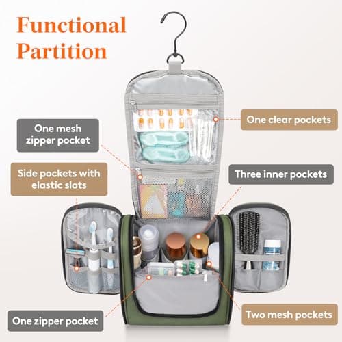 Lifewit Large Hanging Toiletry Bag for Men, Travel Wash Bag, Green — view 4