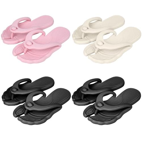 ZOORON Flip Flops for Women Men Travel Slippers Shower Shoes Foldable Bathroom Camp Beach Sandals Lightweight Non-Slip Quick Dry, 4pack-black+black+pink+beige, 9-10 Women/7-8 Men