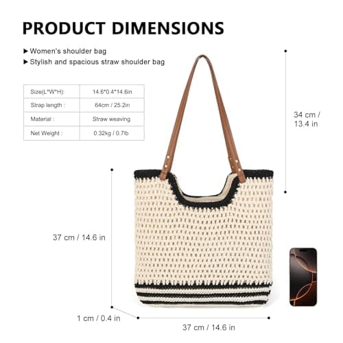 GLITZALL Beach Tote Bag for Women Cotton Rope Woven Shoulder Bag, Large Crochet Summer Handbag with with Faux PU Handles, Lightweight Travel Shopper Bag for Holiday Beach Shopping Everyday — view 3