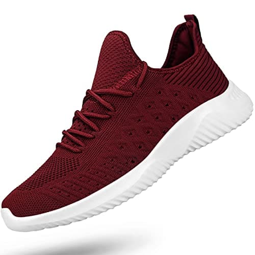Feethit Men's Running Shoes Breathable Lightweight Comfortable Fashion Non-Slip Sneakers for Men, Burgundy, 9 UK