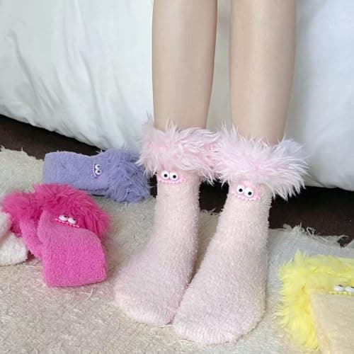 3D Animal Socks Women Teenage Girls Gifts Knit Sloth Hugging Novelty Funny Soft Warm Thermal Slipper Socks Ladies Knitted Home Bed Sock Cute Christmas Presents Black — view 6