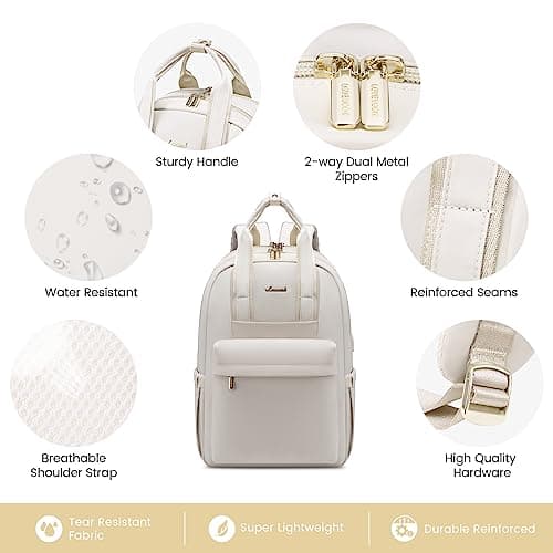 LOVEVOOK Womens Backpack, 17.3 inch Large Laptop Rucksack Bag for Women, Lightweight Ladies Laptop Bag School Bags with USB Port, Fashion Daypacks Back Pack for Uni Office Business Travel, Cream — view 3