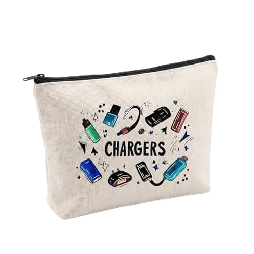 Canvas Charger Organiser Pouch with Zipper Closure - Rectangular Water-Resistant Storage Bag for Electronic Accessories, Portable Cord Holder Case for Travel and Commuting