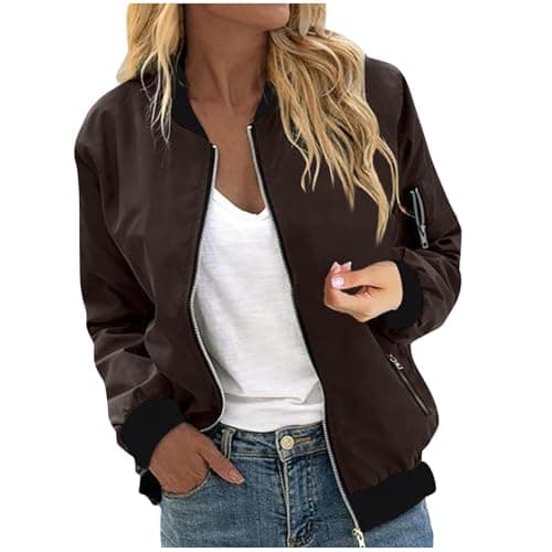 Aopir Packable Rain Jacket Women Women's Lightweight Bomber Jacket Long Sleeve Zip Up Flight Jacket Casual Stand Collar Windbreaker Coat with Arm Pocket