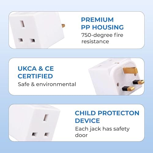 Double Dragon 13A 2-Way 3-Pin Multi Plug Adapter | Converts 1 Plug into 2 | Cube Wall Socket Splitter for Multiple Connections | Child Safety Shutters, Fire-Retardant PP | UKCA & CE Certified — view 4