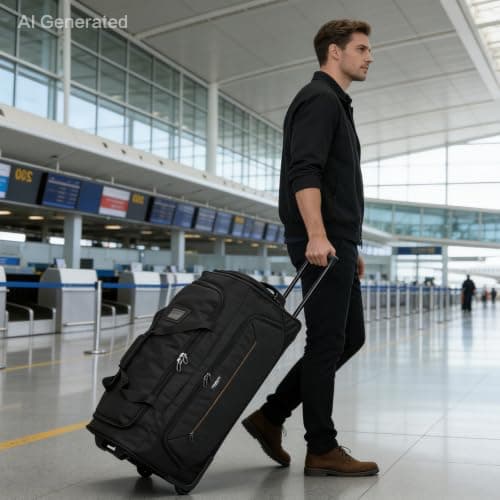 TONRUYN 85L Travel Duffle Bag with Wheels and Telescopic Handle Large Wheeled Holdall for Travel Rolling Duffel Bags 29'' Soft Trolley Luggage with Shoe Compartment & Wet Pocket, Black — view 2