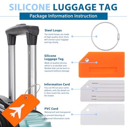 KINDOYO 2 Pcs Luggage Tags - Silicone Luggage Tag with Name ID Card, Baggage Handbag Suitcase Labels Perfect to Quickly Spot Luggage Suitcase, Orange — view 3