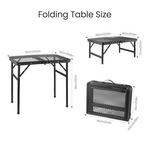 Toemics Camping Table Small Folding Table Picnic Outdoor Garden Table with Handle, Rust-Proof Mesh Tabletop, Anti-Slip Pads, Adjustable Height and Lightweight for BBQ, Fishing, RV — view 3
