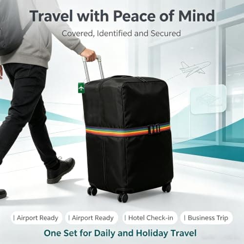 Suitcase Cover 3-Pack, Black Milk Silk Large Size, Dust Protection，Black Milk Silk Material, Dust-Proof Luggage Protection, Large Size Suitcase Cover, Polypropylene Strap Included, Green Accessory — view 6