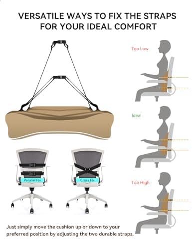 Travel Ease Ergonomic Lumbar Support Cushion, Memory Foam Back Support Cushion for Office Chairs with Skin-friendly Cover for Comfort (Khaki) — view 6