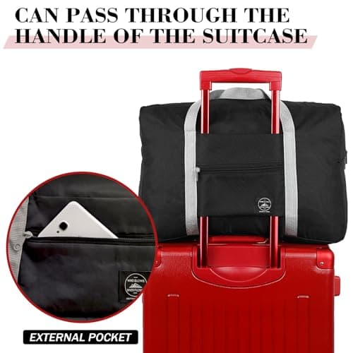 INVODA 5pcs Foldable Travel Duffel Bags Set - Waterproof Nylon, Blue, Pink, Green, Black, Red - 17.7 x 6.3 x 12.6 inches (Expanded), 7.5 x 6.7 inches (Folded) — view 3