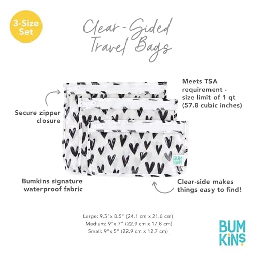 Bumkins Travel Bag, Toiletry, Baby, TSA Approved Pouch, Zip Bag, Quart Size Compliant, Clear-Sided, Diaper Bag Organization, Makeup, Accessories, Set of 3 — view 5