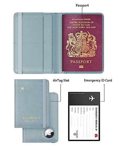 Stouchi Passport Holder Airtag Wallet UK Passport Cover Protector PU Leather Travel Wallet Case Organiser Document Holder for Men&Women Passport,Business Cards,Boarding Passe(Azure) — view 6