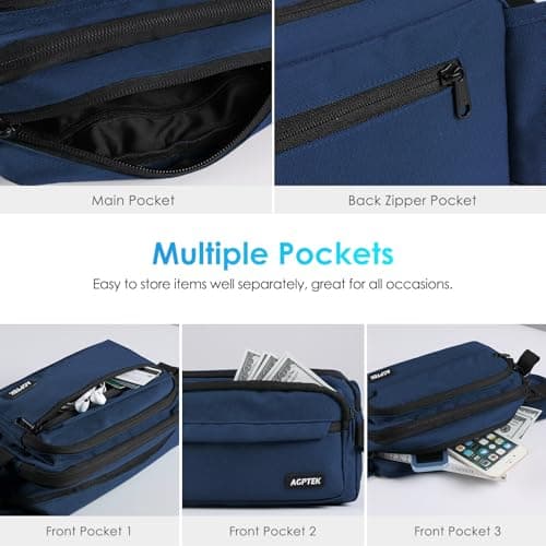 AGPTEK Bum Bag, Large Capacity RFID Waist Bag for Men Women, Denim Blue, L — view 5