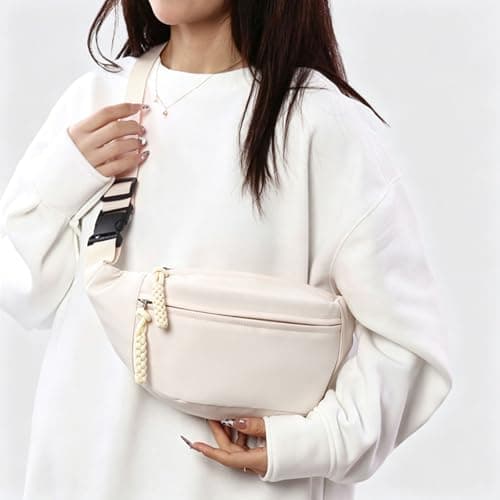Bumbags for Ladies, Fanny Pack for Women Men with Adjustable Belt, 2-Zipper Pockets, Large Capacity, Lightweight Waist Bag Suitable for Daily Use，A-White — view 2