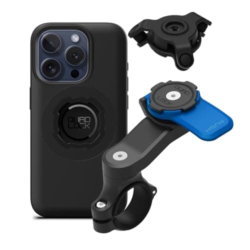 Quad Lock Motorcycle Handlebar Phone Mount Kit with Vibration Dampener and iPhone 15 Pro MAG Case