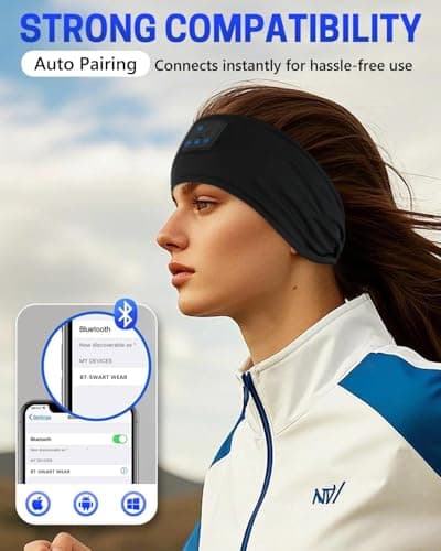 5-in-1 Sleep Headphones Bluetooth 5.4,Sports Wireless Bluetooth Headband,with Thin HD Stereo Speaker, Soft Music Headband Earphones for Men Women Teens Sleeping Workout Yoga & Travel , Washable — view 4