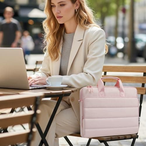 TECOOL Laptop Bag 15.6 16 inch 360 Protective with Shoulder Strap, Pink — view 3