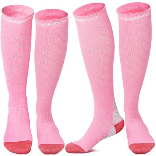 CAMBIVO Compression Socks for Women & Men 2 Pairs, Flight Socks Compression Stockings for Calf & Ankle Support, Sports, Flying, Maternity Pregnancy, Nurses, Travel